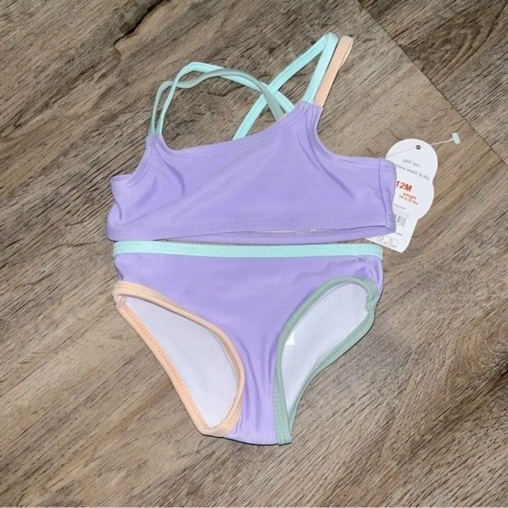 NWT Wonder Nation Baby Girl 2pc Bikini Size 12M Purple Lavender Sky - Picture 4 of 6